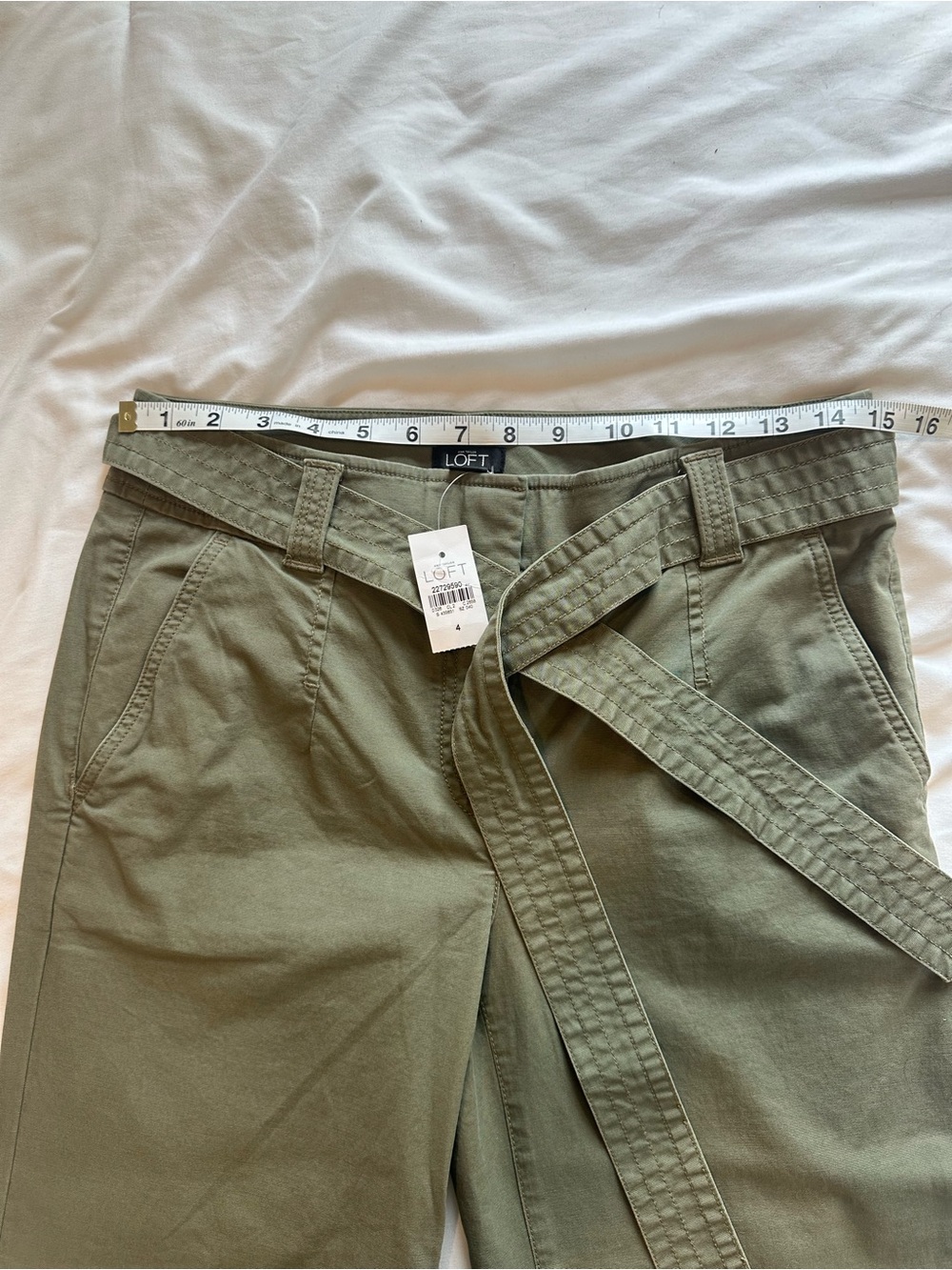 LOFT Olive Green Cropped Wide Leg Pants with Belt - Picture 2 of 3